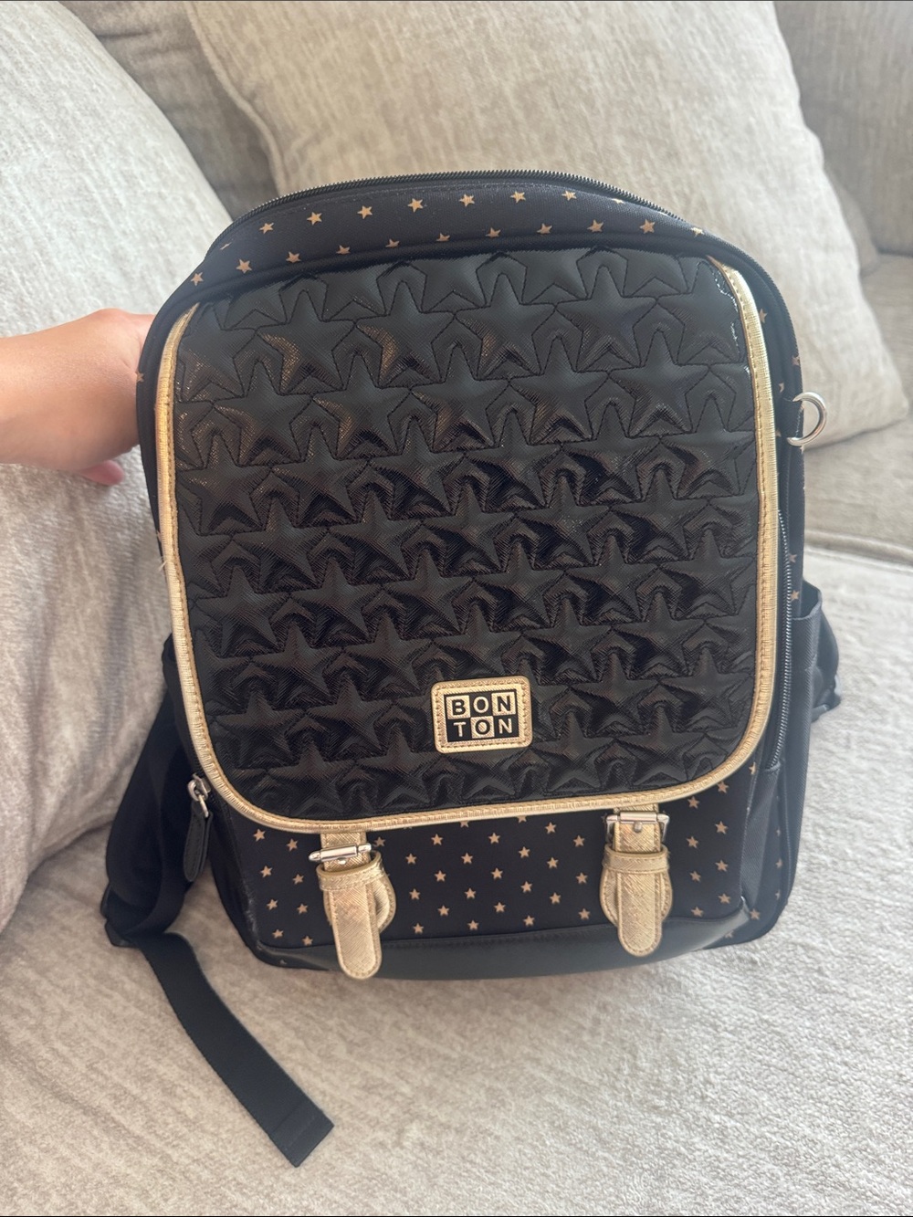 Bonton Black Backpack with Gold Star Accents